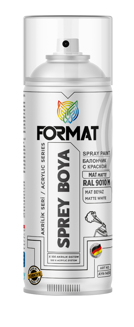 FORMAT RAL 9010M MAT BEYAZ AKRILIK SPREY BOYA (GERÇEK BEYAZ) 400 ML